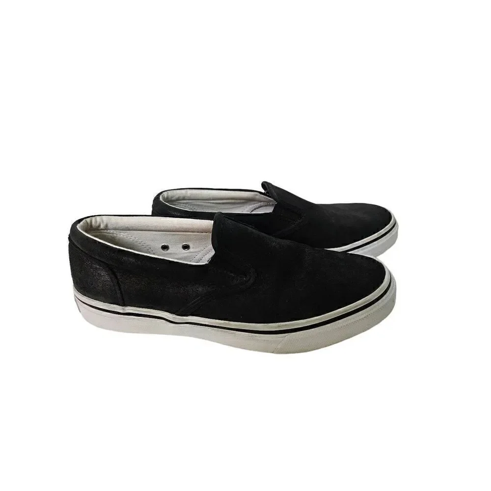 Sperry Top Sider black leather slip on shoes. Size 8.5.